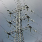 New Zealand: Closeup of corner 220 kV AC pylon over Churchills Rd Rangiriri [Picture by Graeme MacDonald]