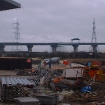 Purfleet, UK: Pylons being disassembled for the Channel Tunnel Rail Link [Picture by Flash Wilson]