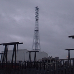 Purfleet, UK: Pylon carrying cables across the Thames near the Queen Elizabeth II Bridge [Picture by Flash Wilson]